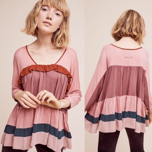 { Anthropologie } Colorblock Ruffle Top - Picture 2 of 4
